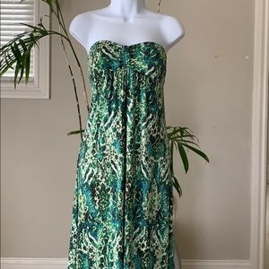 Printed strapless maxi dress